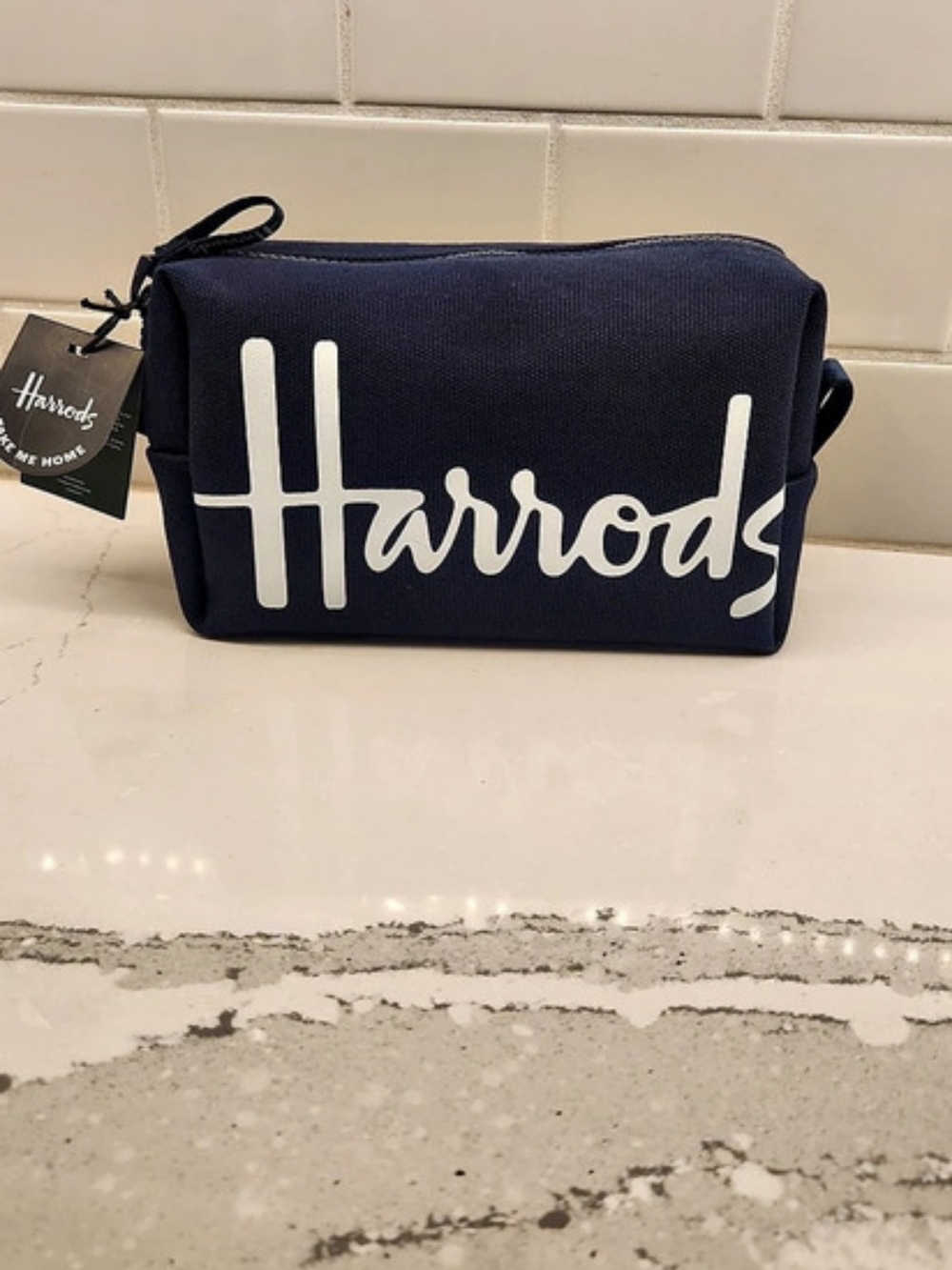 Harrods Logo Navy Cosmetic Bag Cotton Cosmetic Bag in Blue NWT